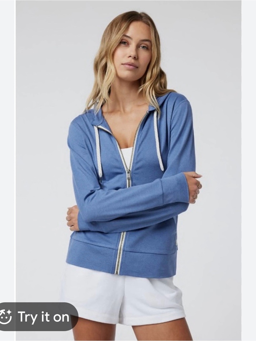 Vuori Halo Performance Hoodie 2.0 Blue Full Zip Sweatshirt DreamKnit Pockets XS
